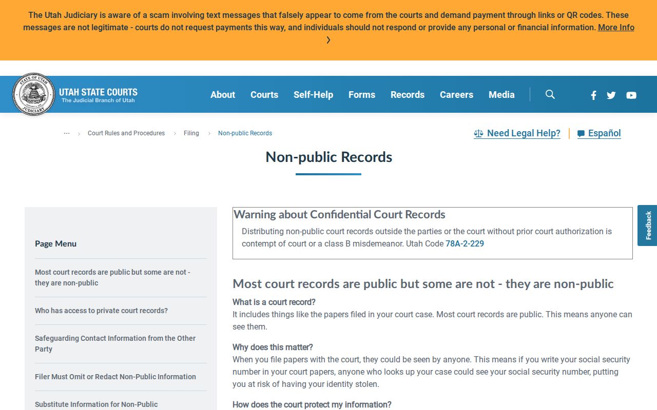 Daggett County criminal docket public private protected and sealed rules