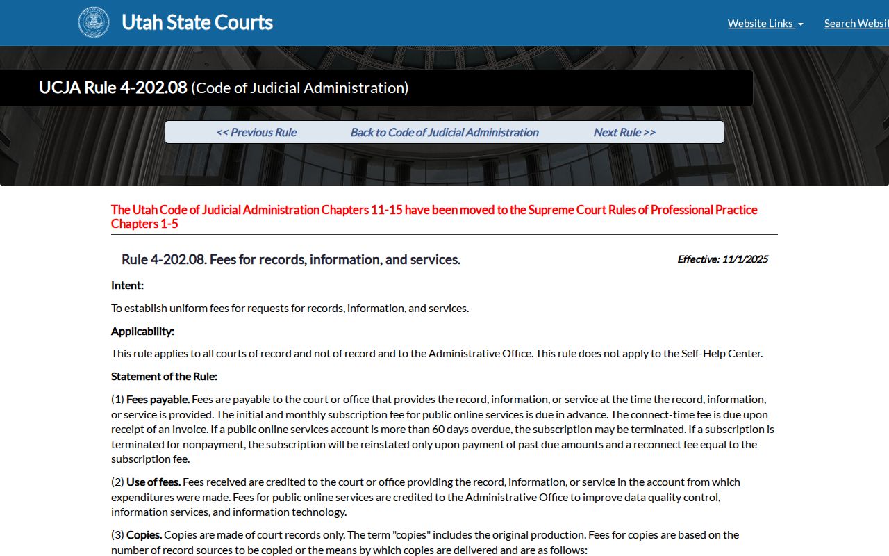 Daggett County criminal docket Utah court record fee categories