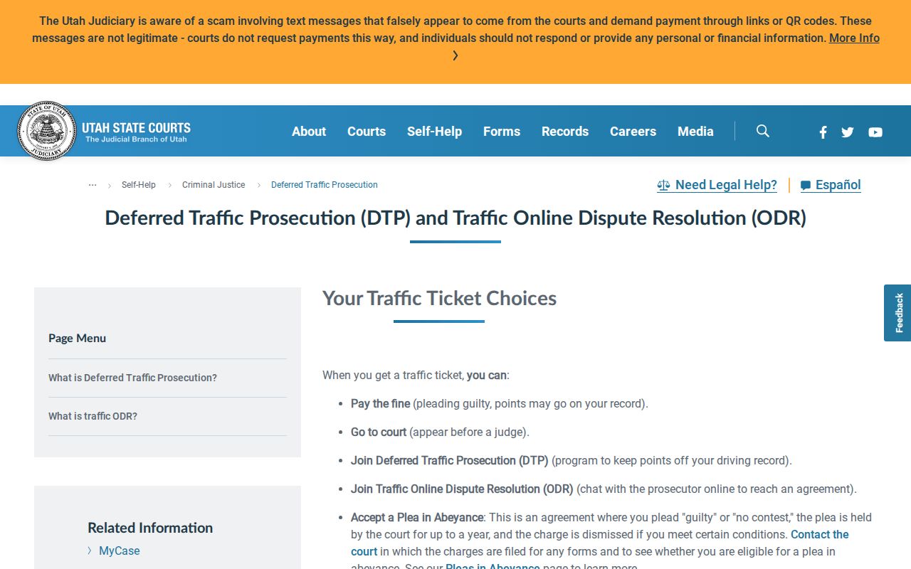 Utah deferred traffic eligibility and deadlines for Daggett County tickets
