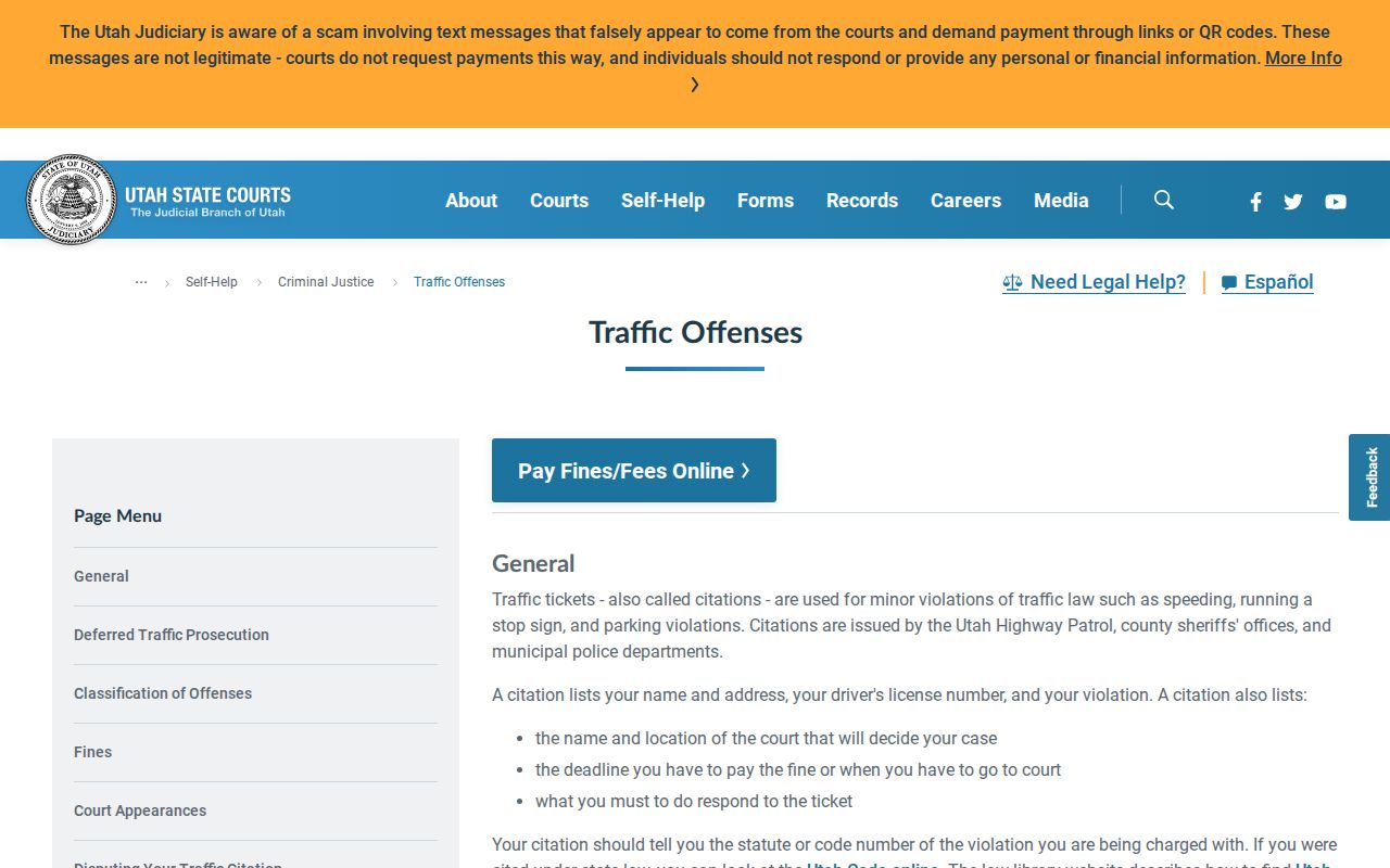 Utah Courts traffic case procedure used for Daggett County citations