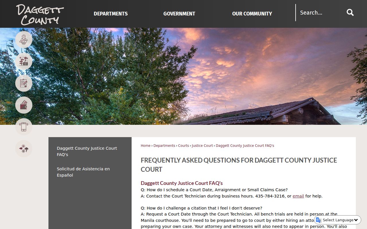 Daggett County Justice Court date and continuance guidance for traffic tickets