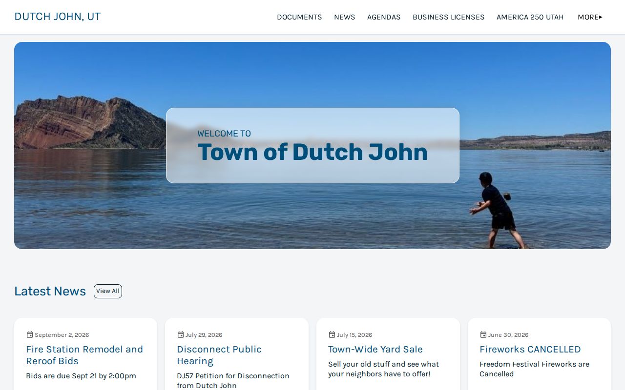 Official Town of Dutch John portal with civic contact and building information