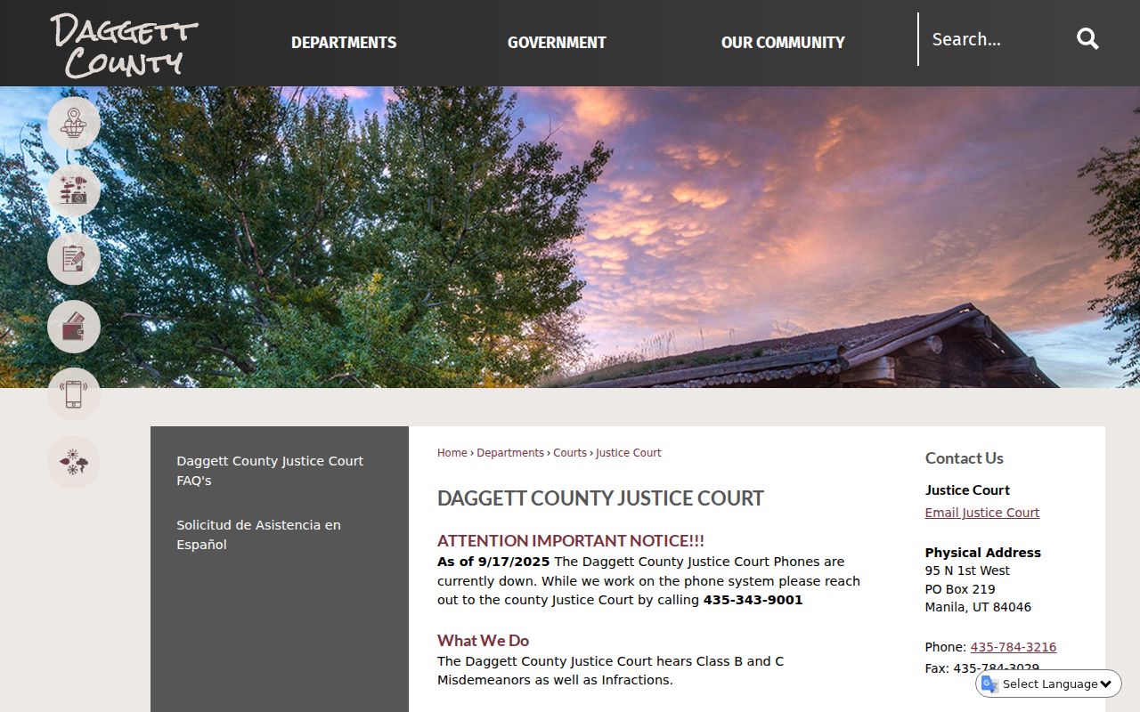 Daggett County court docket Justice Court information