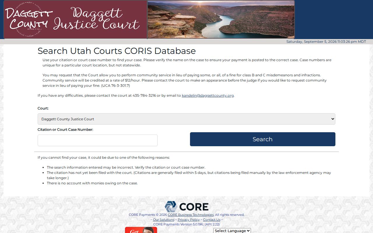 Daggett County traffic court docket citation lookup
