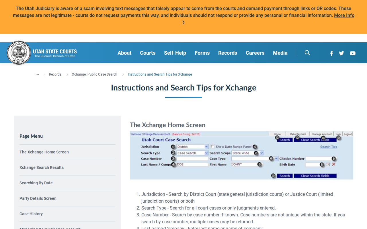 Daggett County court docket Xchange search controls